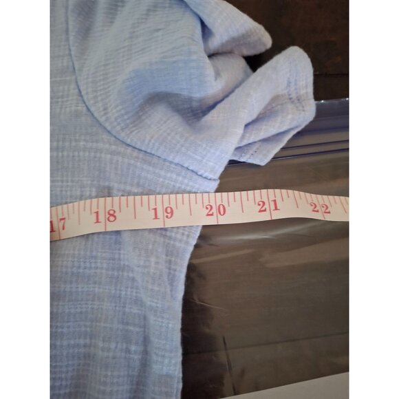 Weatherproof Womens Top Medium Blue Button Front Tie Hem Short Sleeve Cabincore - Picture 7 of 8